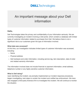 Warning from Dell